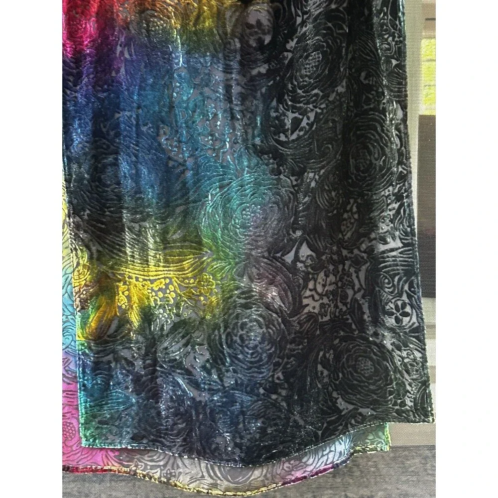Vintage Chico's Velvet Burnout Scarf Rainbow Colorful Silk Blend Floral Print